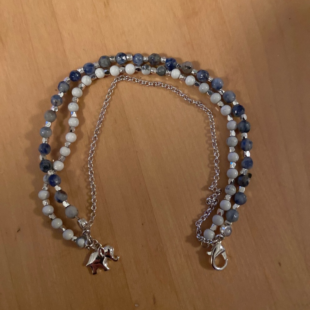 Blue, White, Silver Elephant Layer Bracelet